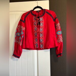 Lucky And Blessed Southwestern Embroidered Aztec Crop Jacket Medium w pockets